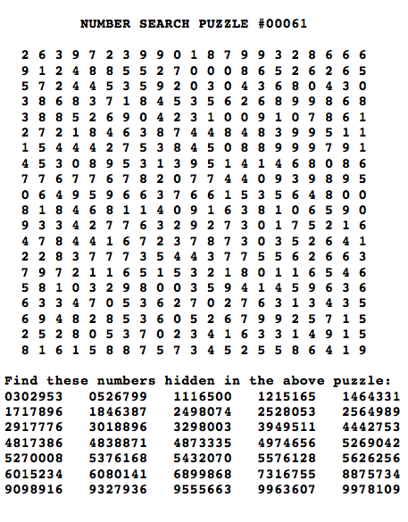 Free Printable Number Word Search Puzzles