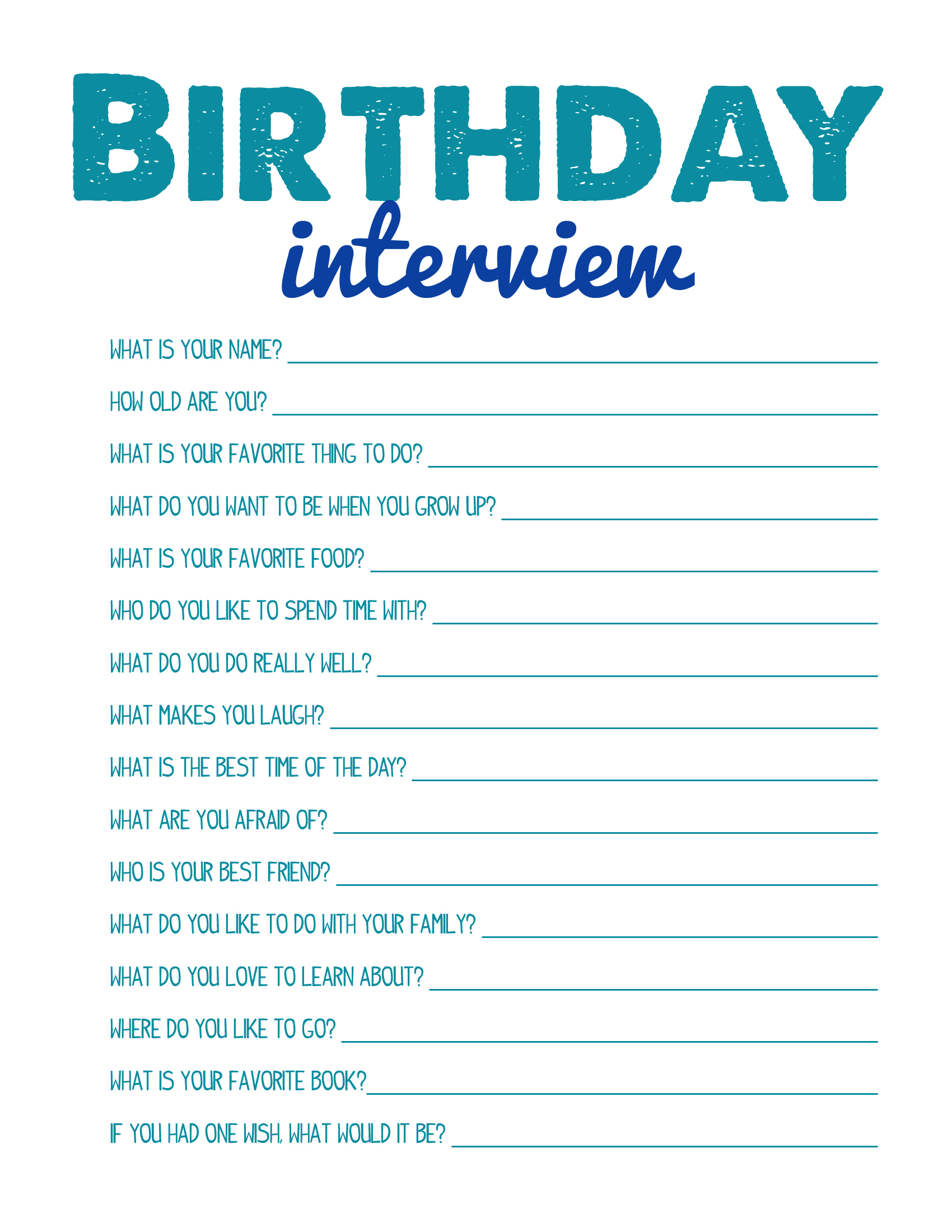 Free Birthday Questionnaire Printable
