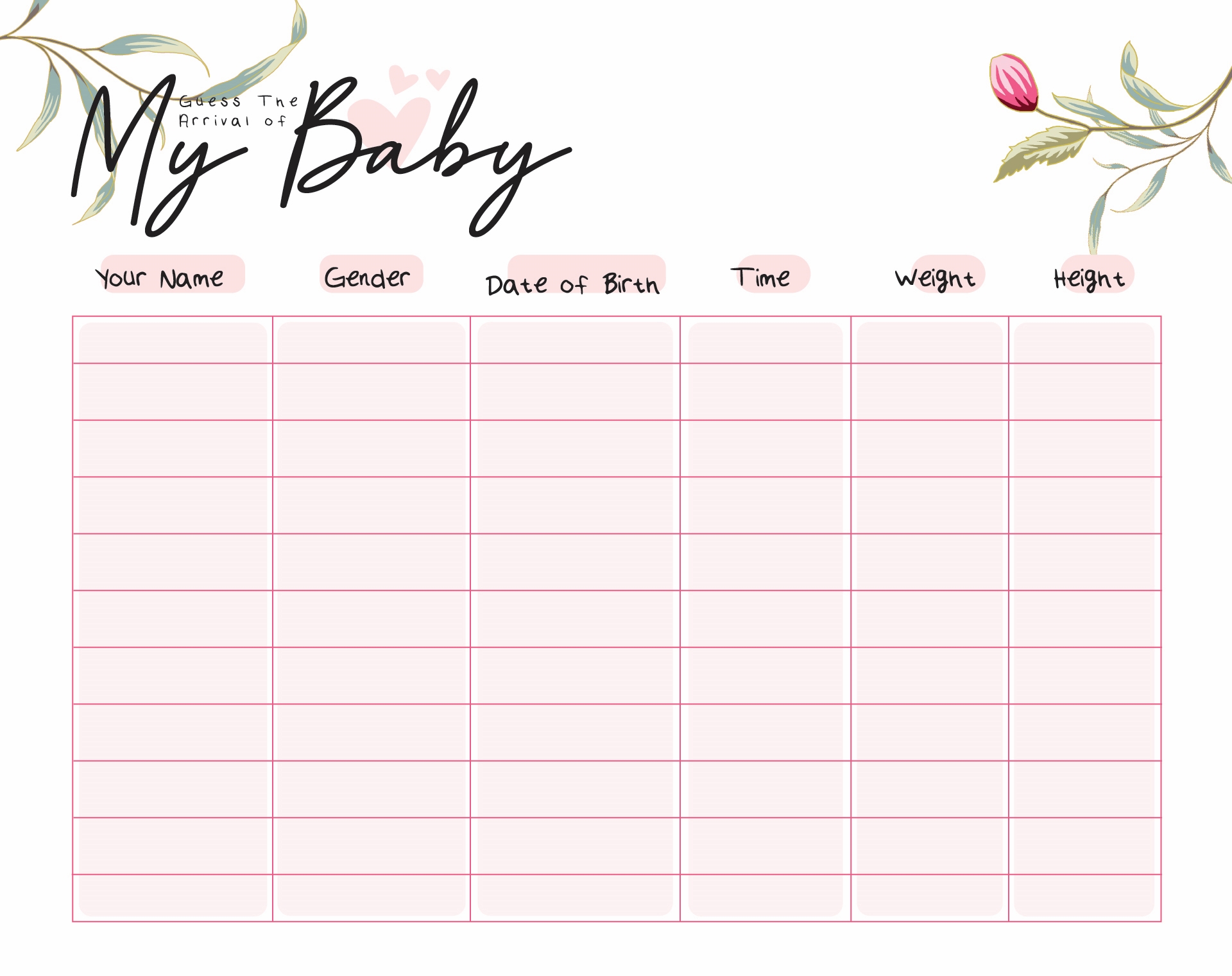 Baby Delivery Date Chart