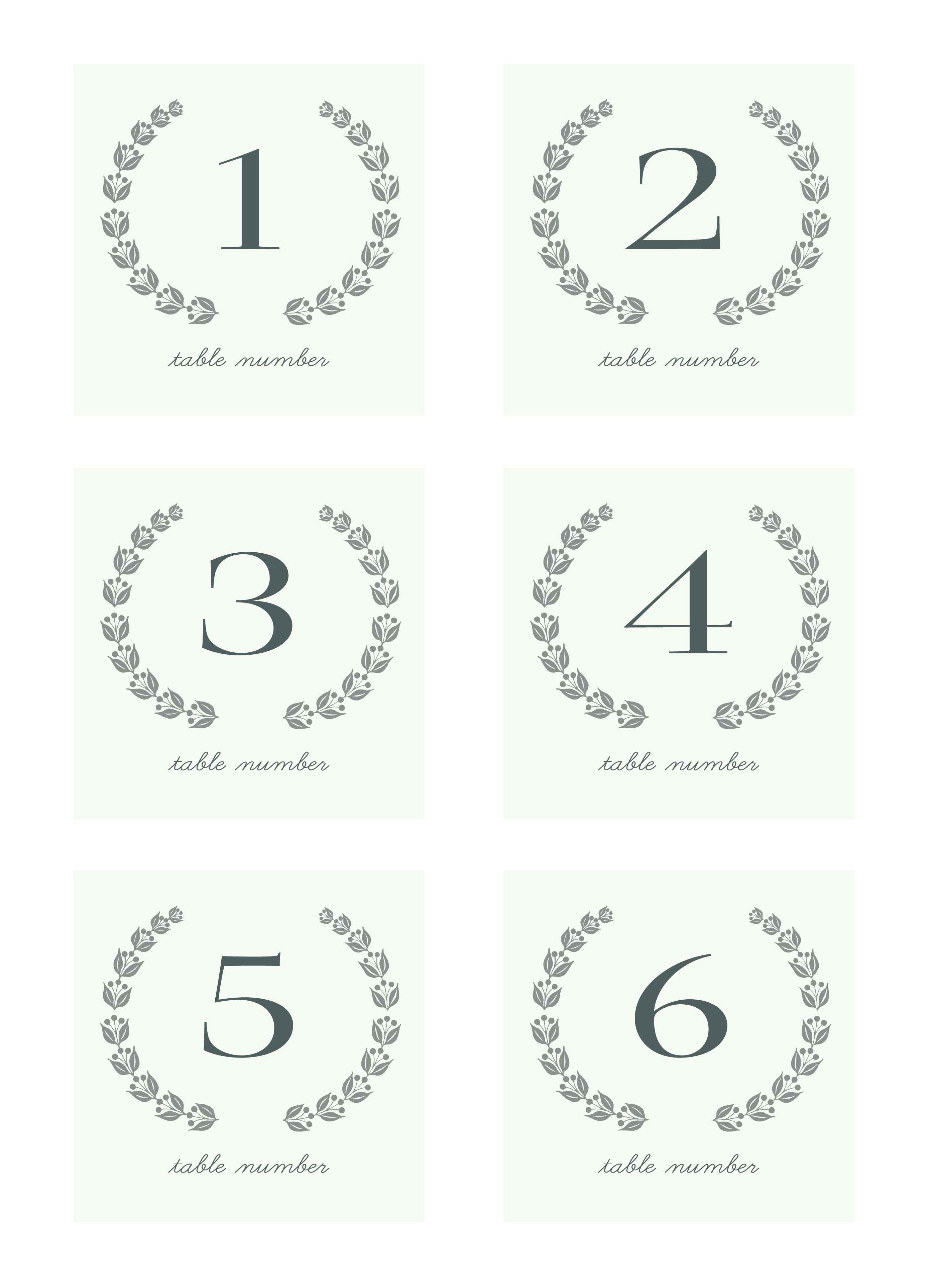 Wedding Table Numbers Template