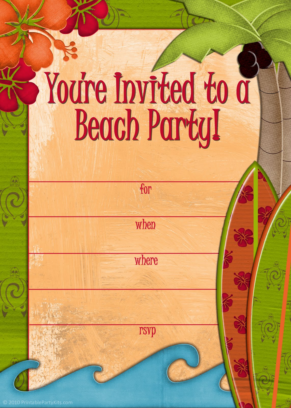 8 Best Images Of Free Beach Printable Birthday Invitations Beach 