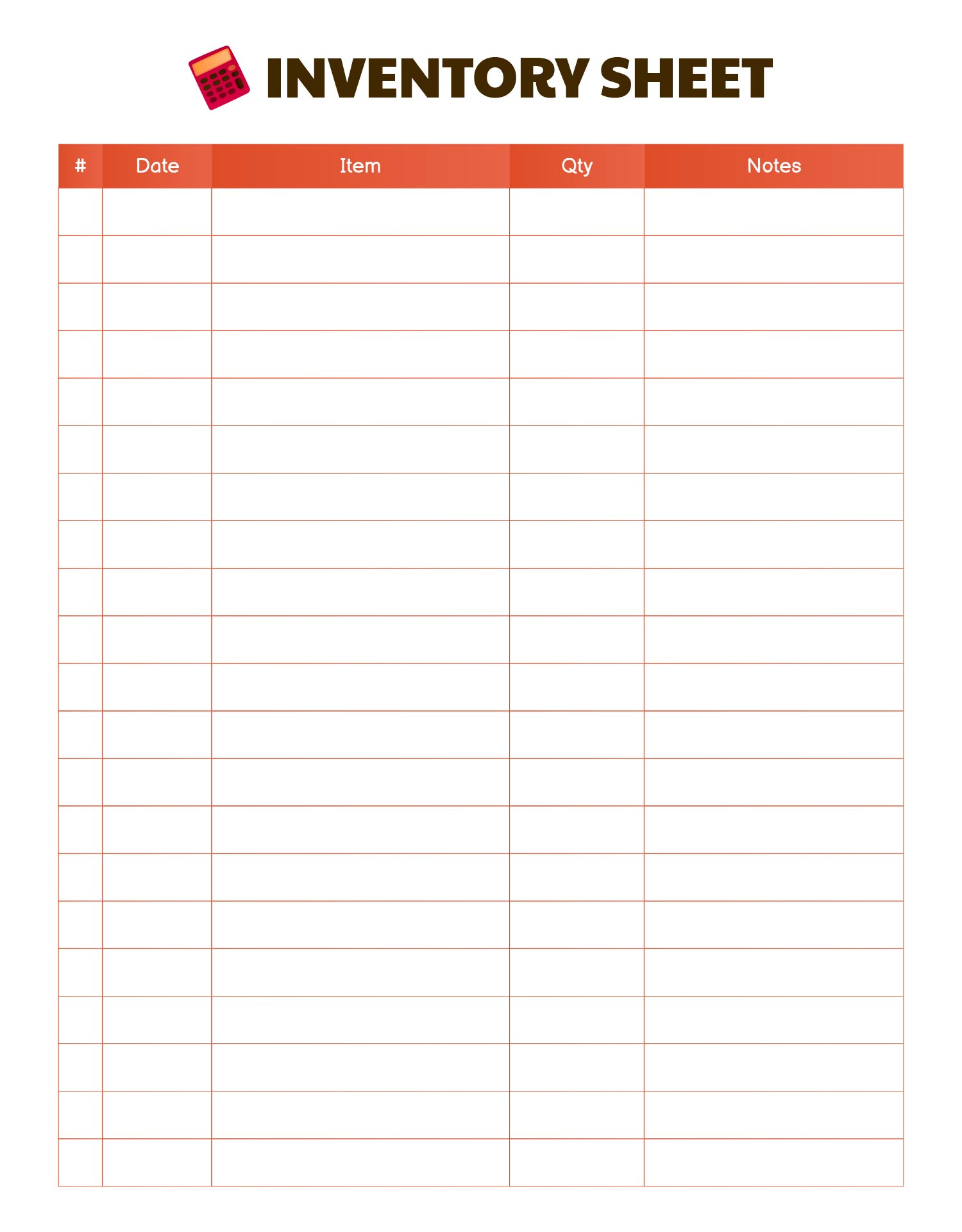 Inventory Printable Sheets