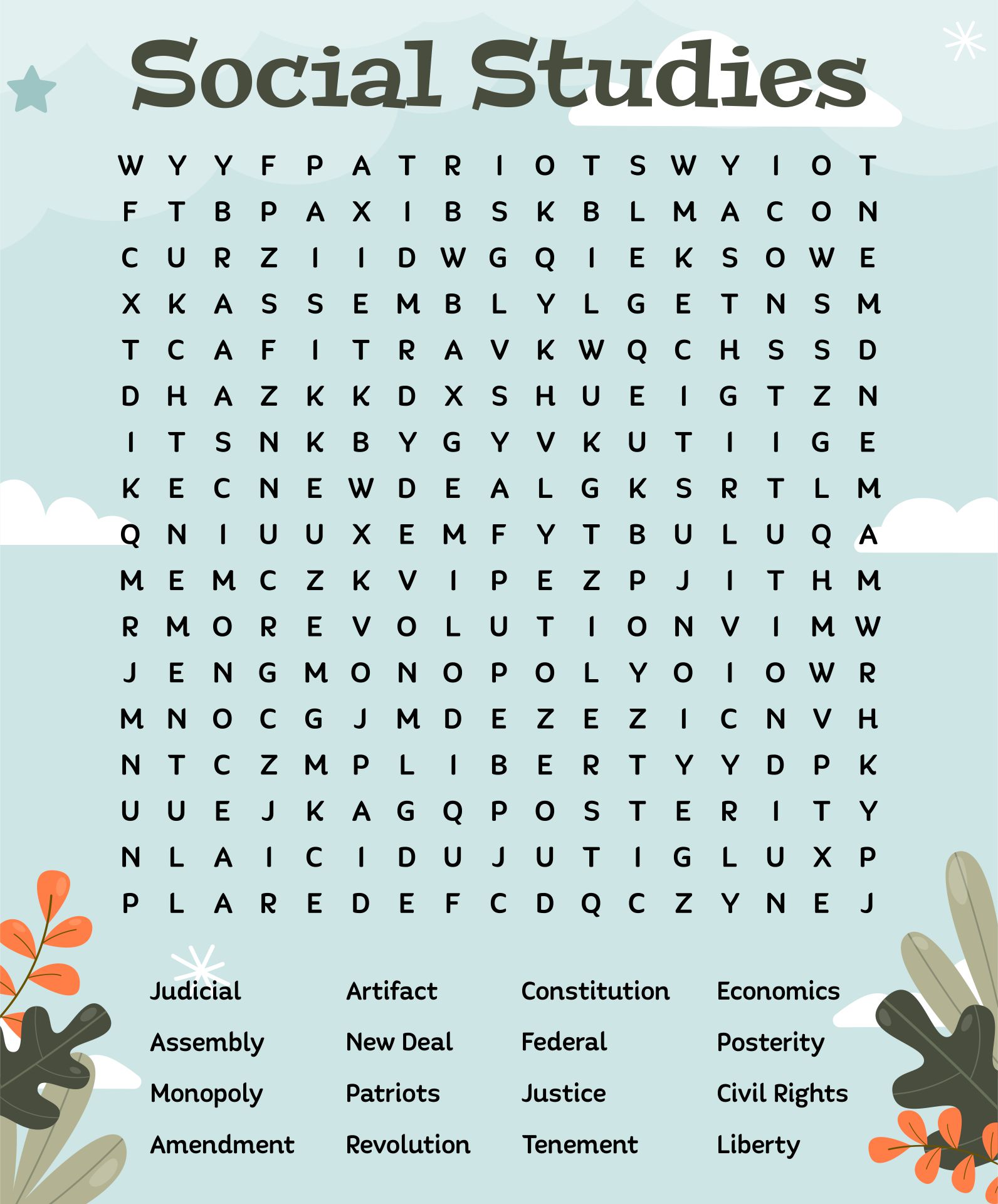 Free Printable Social Studies Word Search