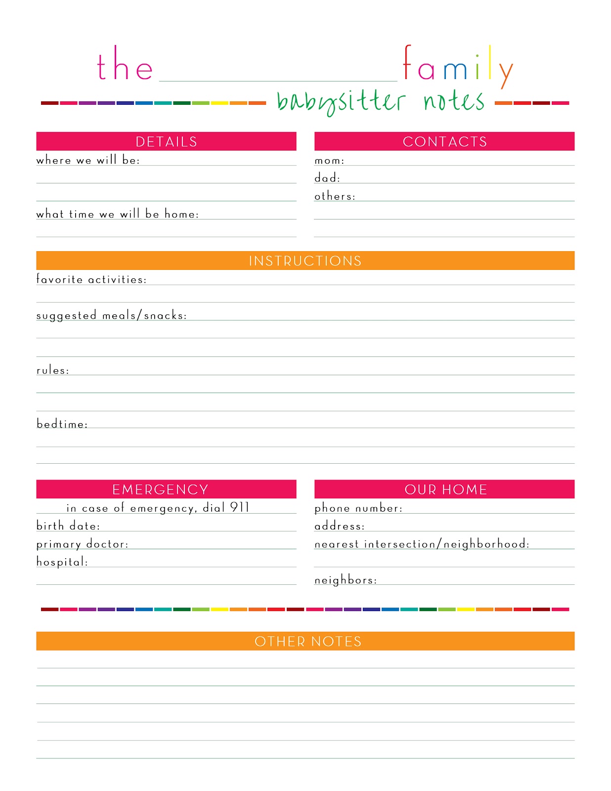Free Babysitting Information Sheets Printable