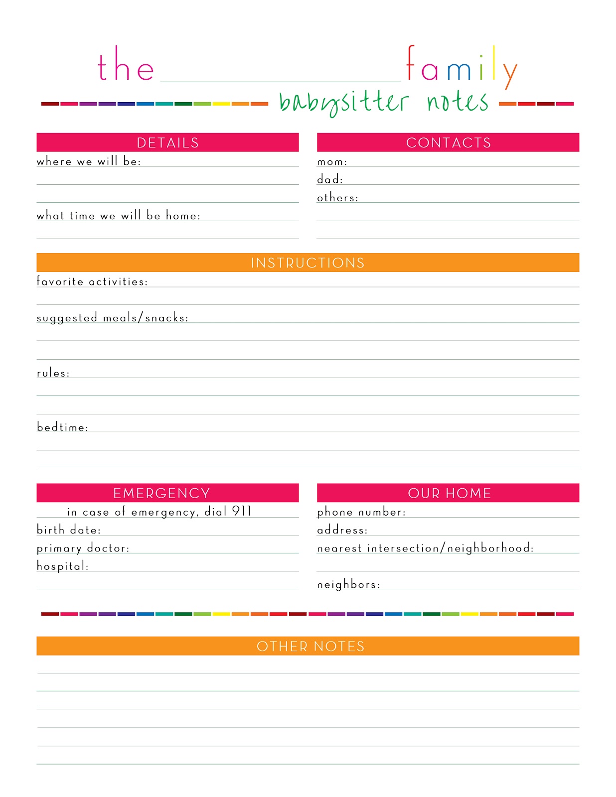 Babysitter Information Form Printable Printable Forms Free Online
