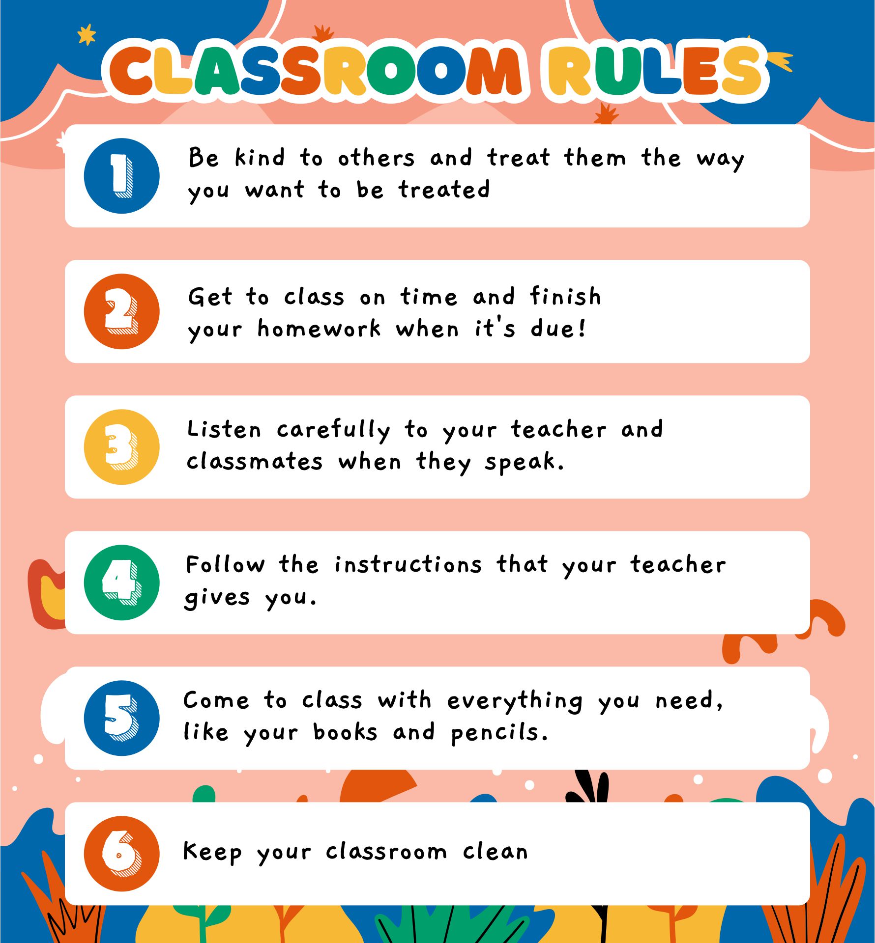 Classroom Rules Early Learning Class Rules Posters DIY Graphics 