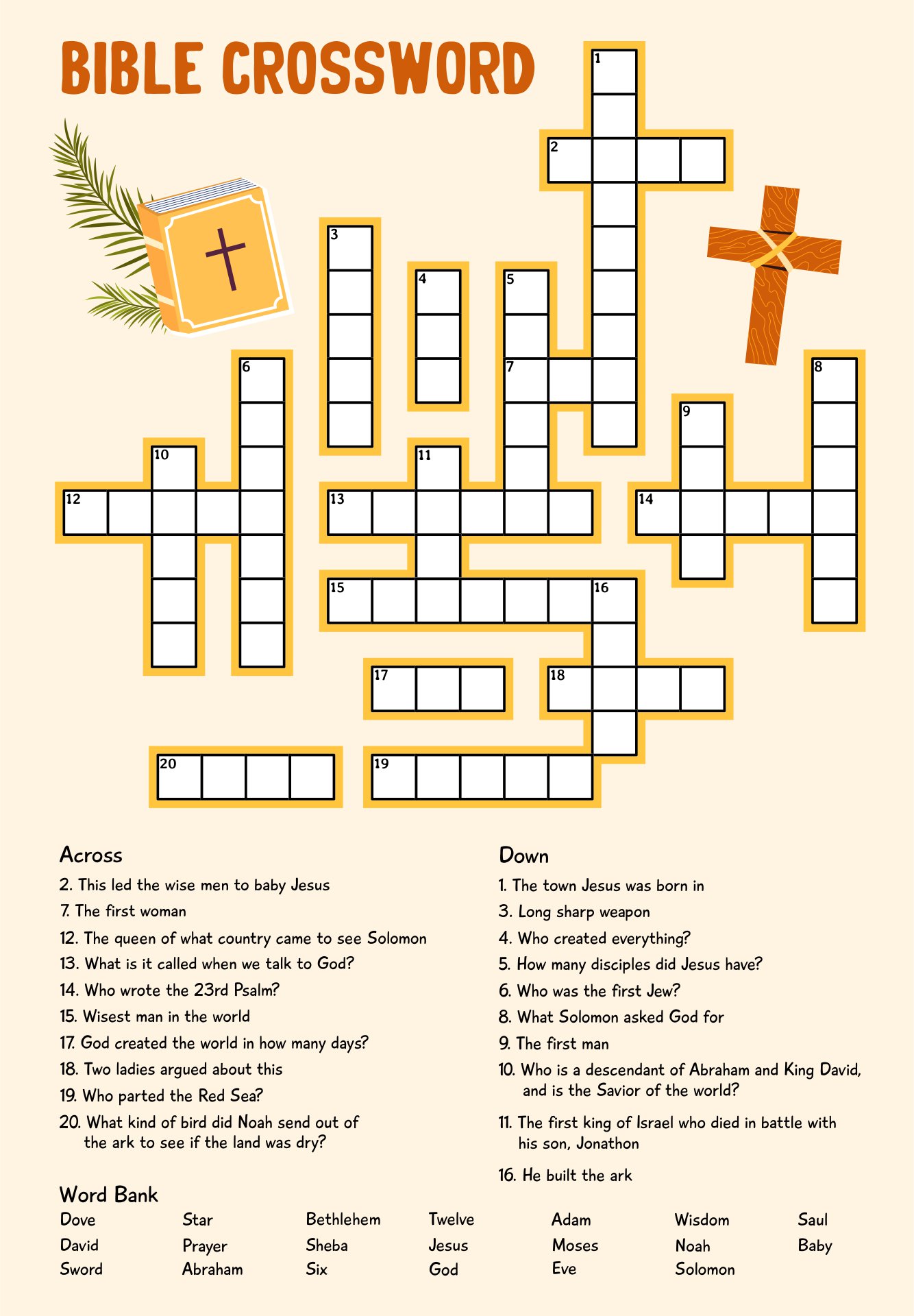 puzzles crossword printable bible christian christmas religious printablee via