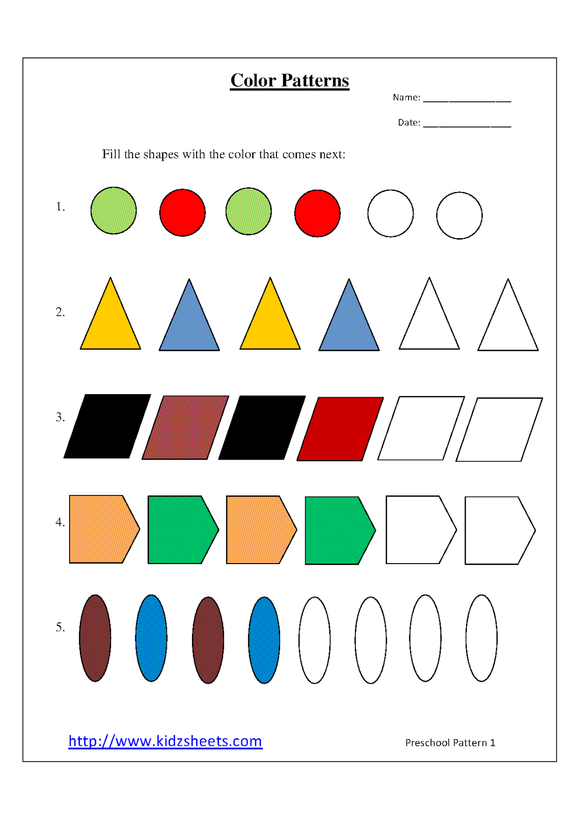 Free Printable Preschool Pattern Worksheets