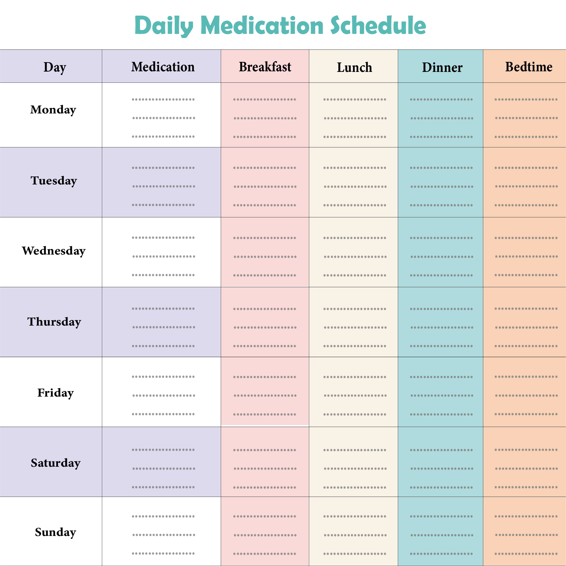 Free Printable Daily Medication Template