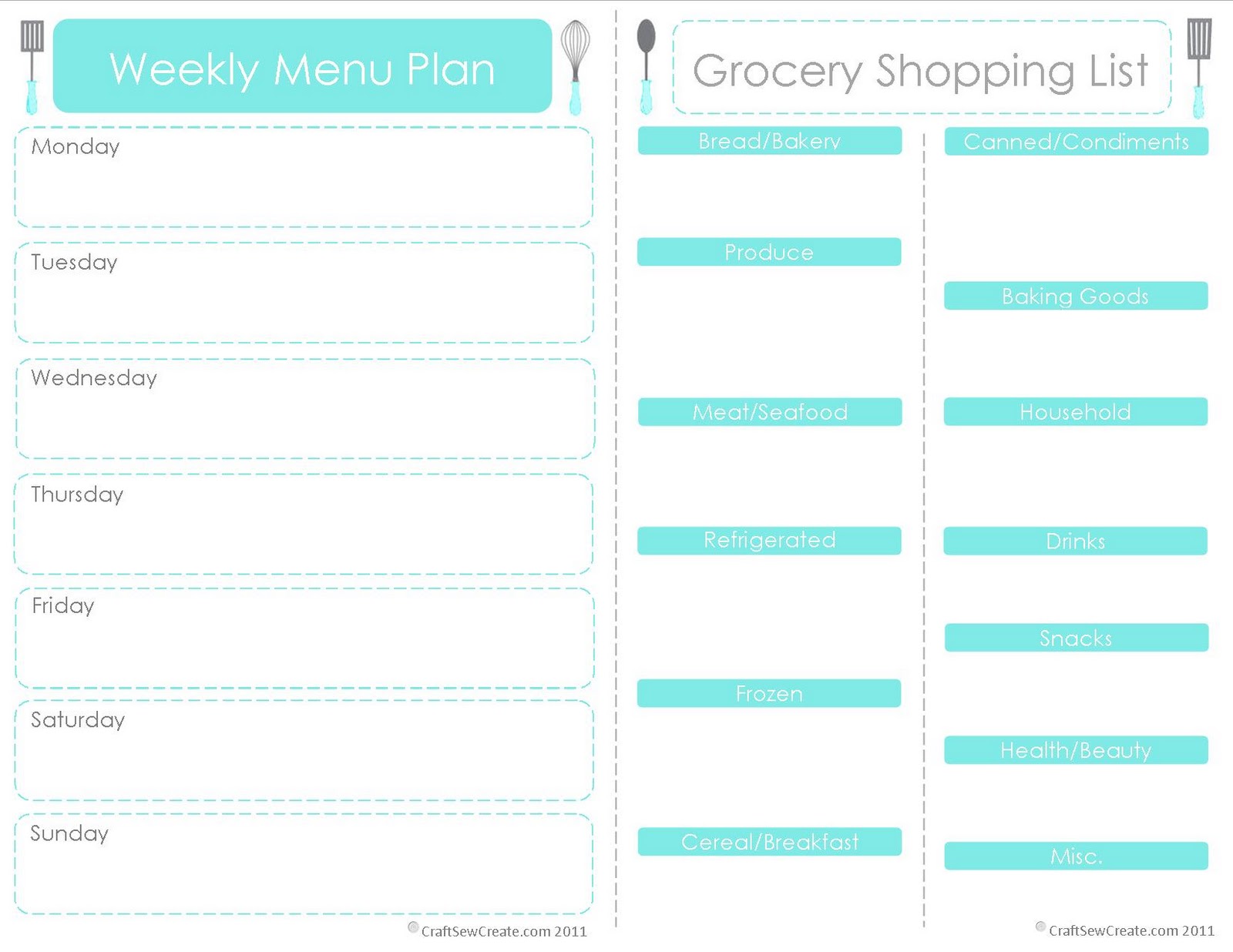 Printable Food Planner Template Free