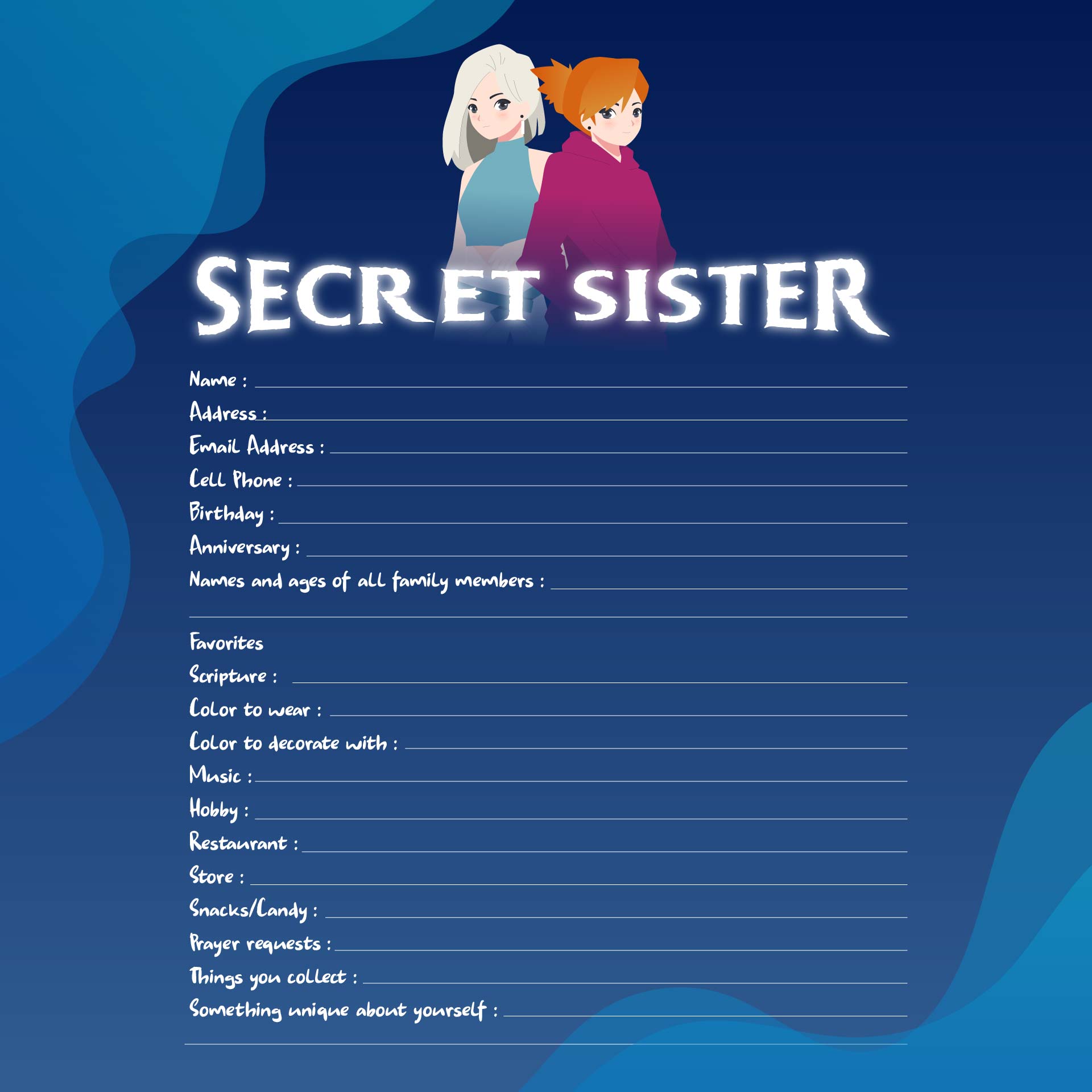 Printable Secret Sister Forms Printable Word Searches
