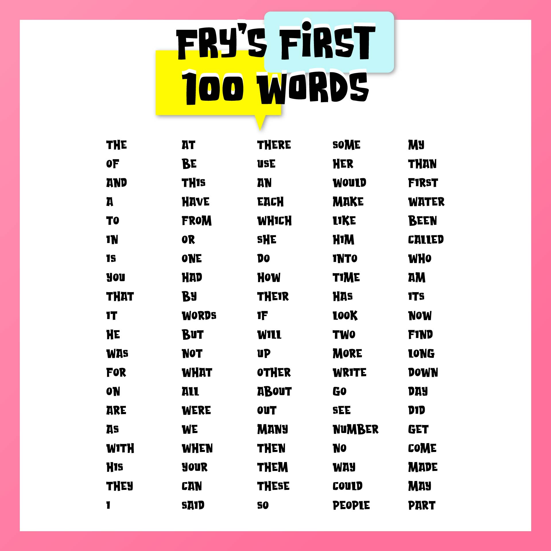 Free Printable Fry Word Flashcards
