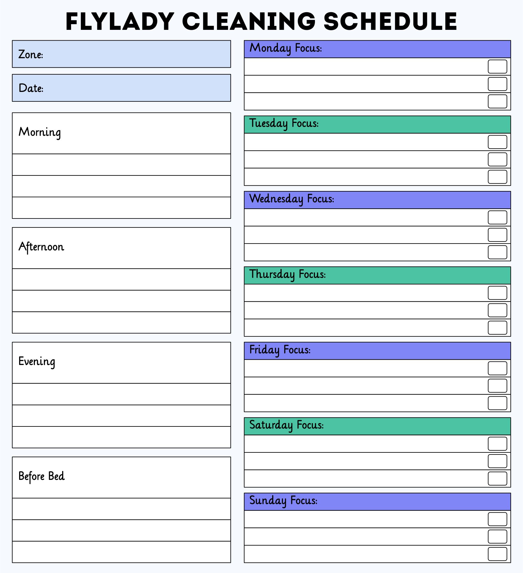 Fly Lady Cleaning Schedule Printable