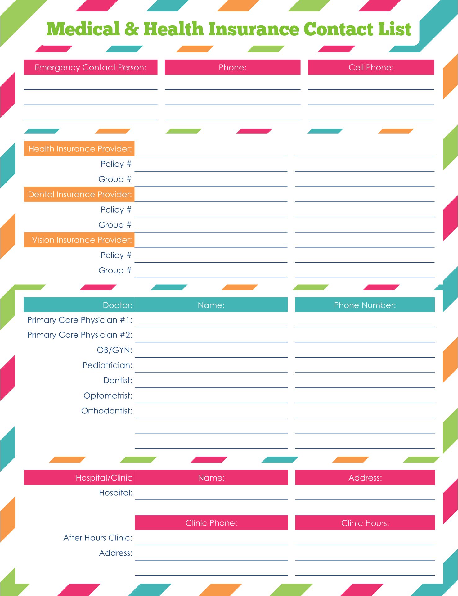 Downloadable Free Printable Medical Binder Forms