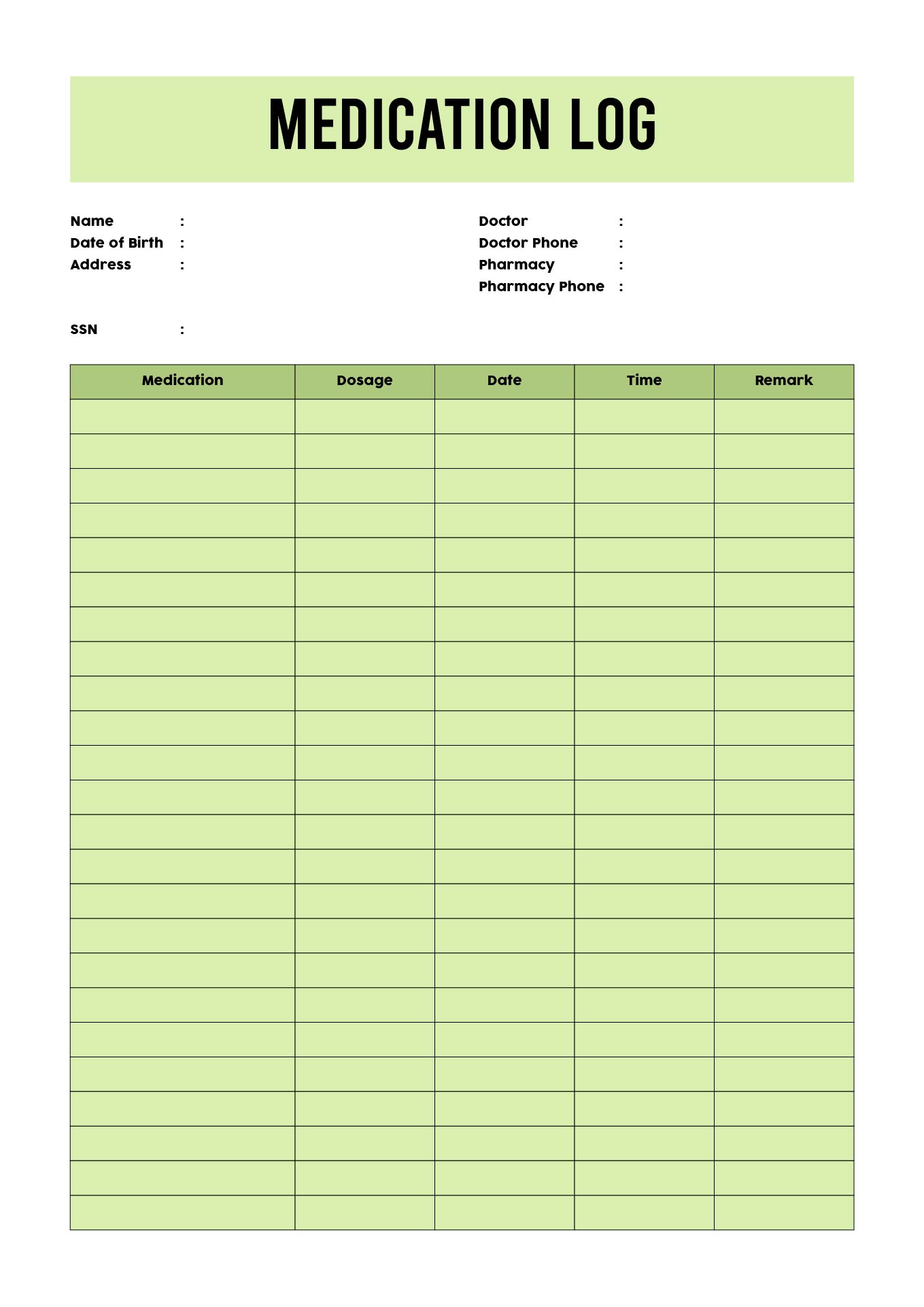 Free Medication Log Printable