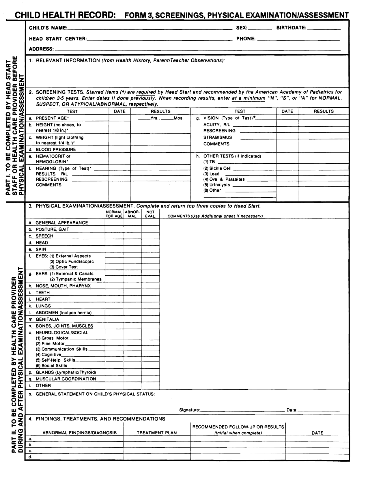 7 Best Images of Head Start Forms Printable - School Physical Exam Form