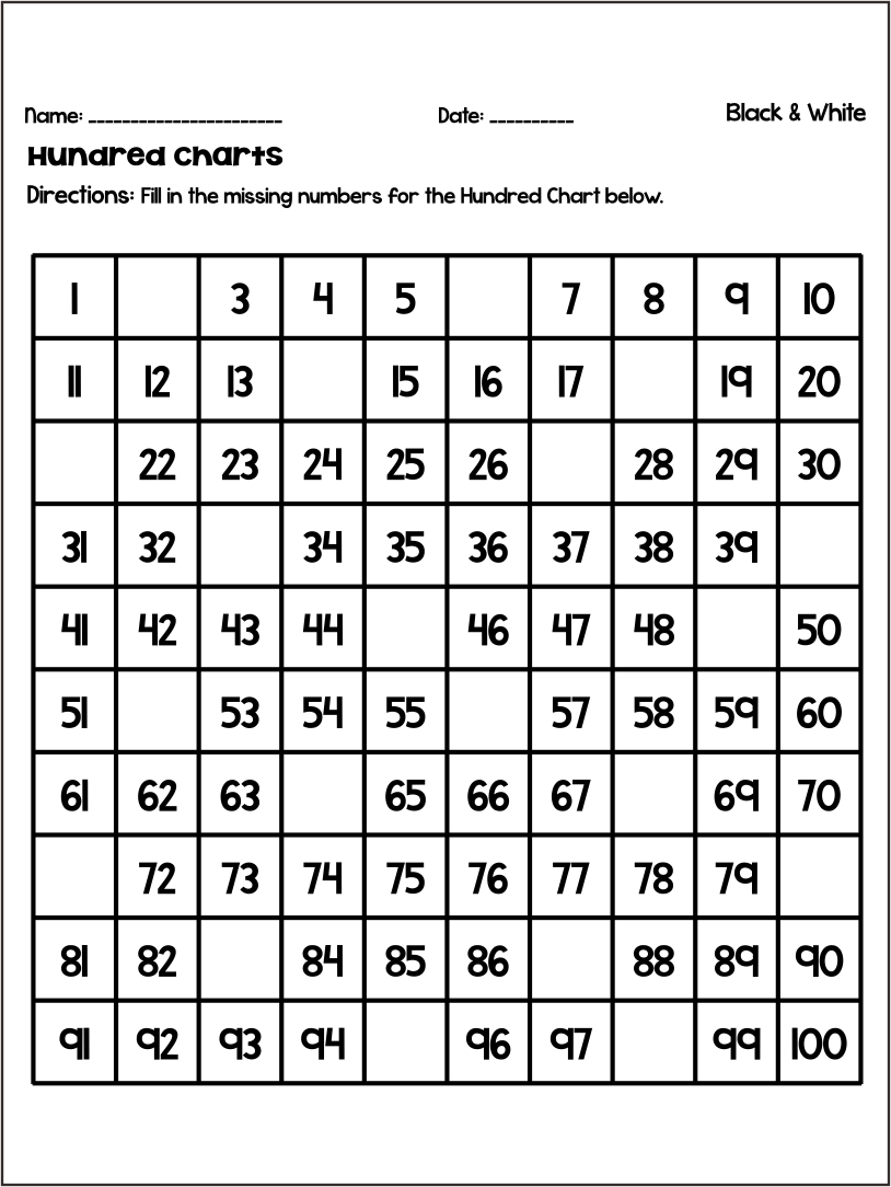 Printable Version Missing Numbers Worksheets From 50 100