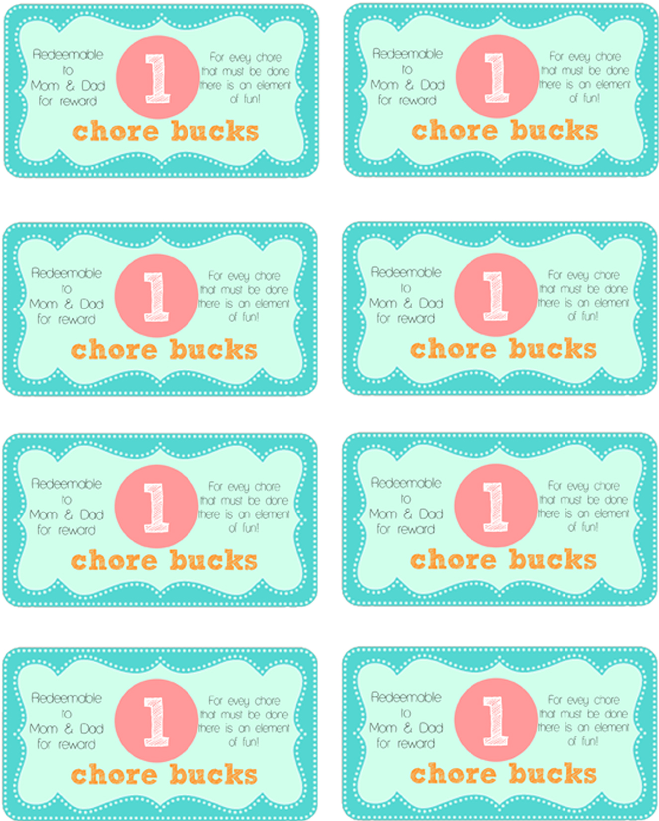 5 Best Images of Mom Buck Printable Template Free Printable Chore
