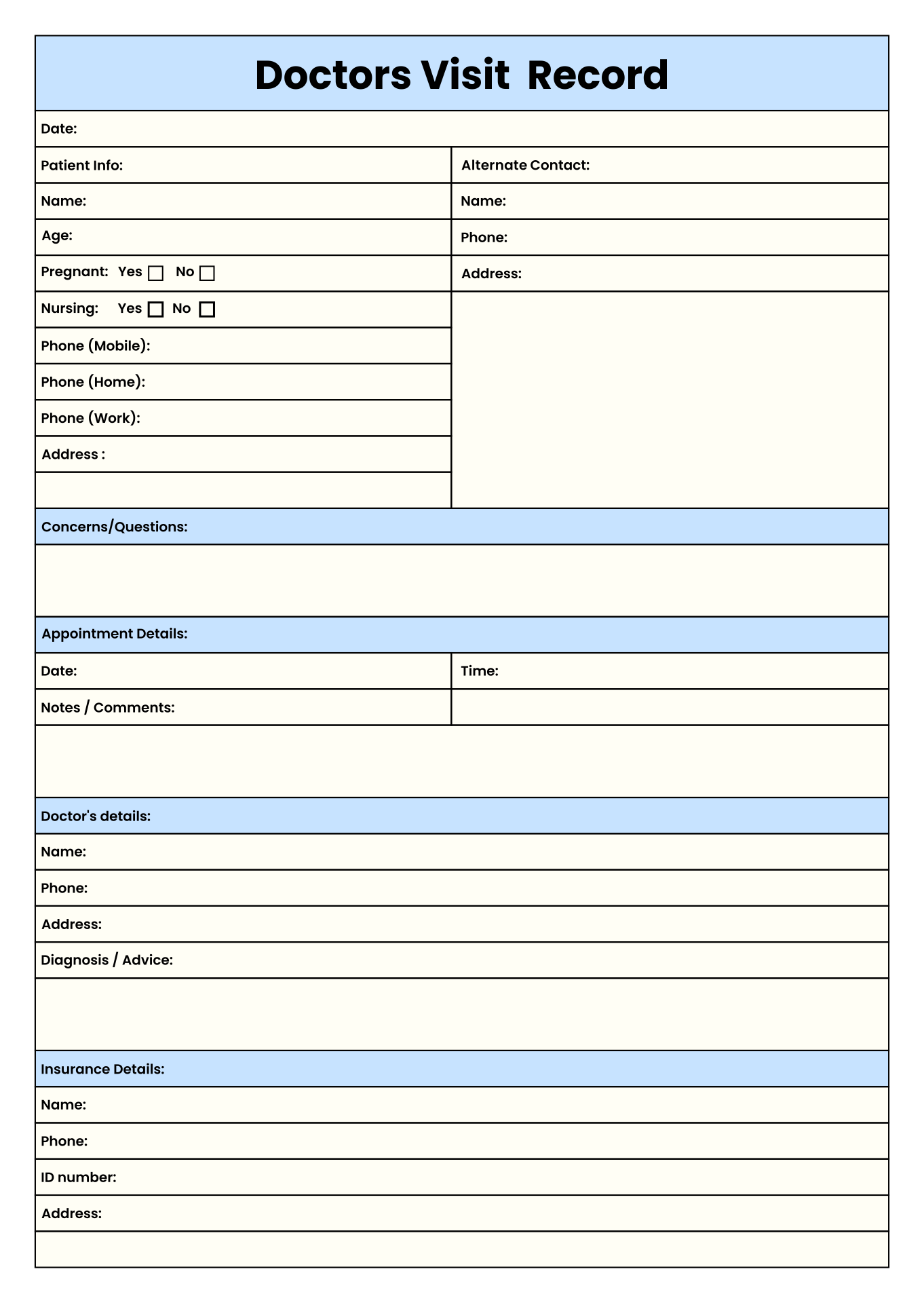 Free Printable Doctor Forms