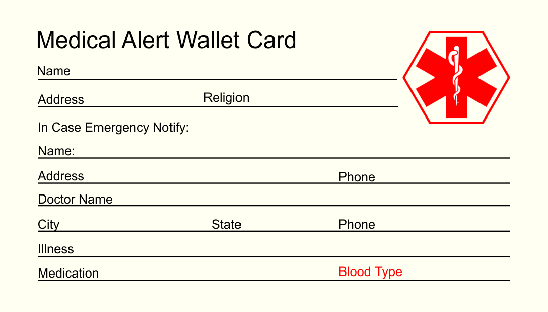 Emergency Medical Id Card Template