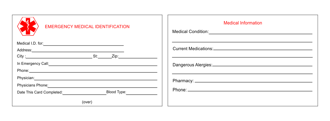 Free Printable Medical Id Cards