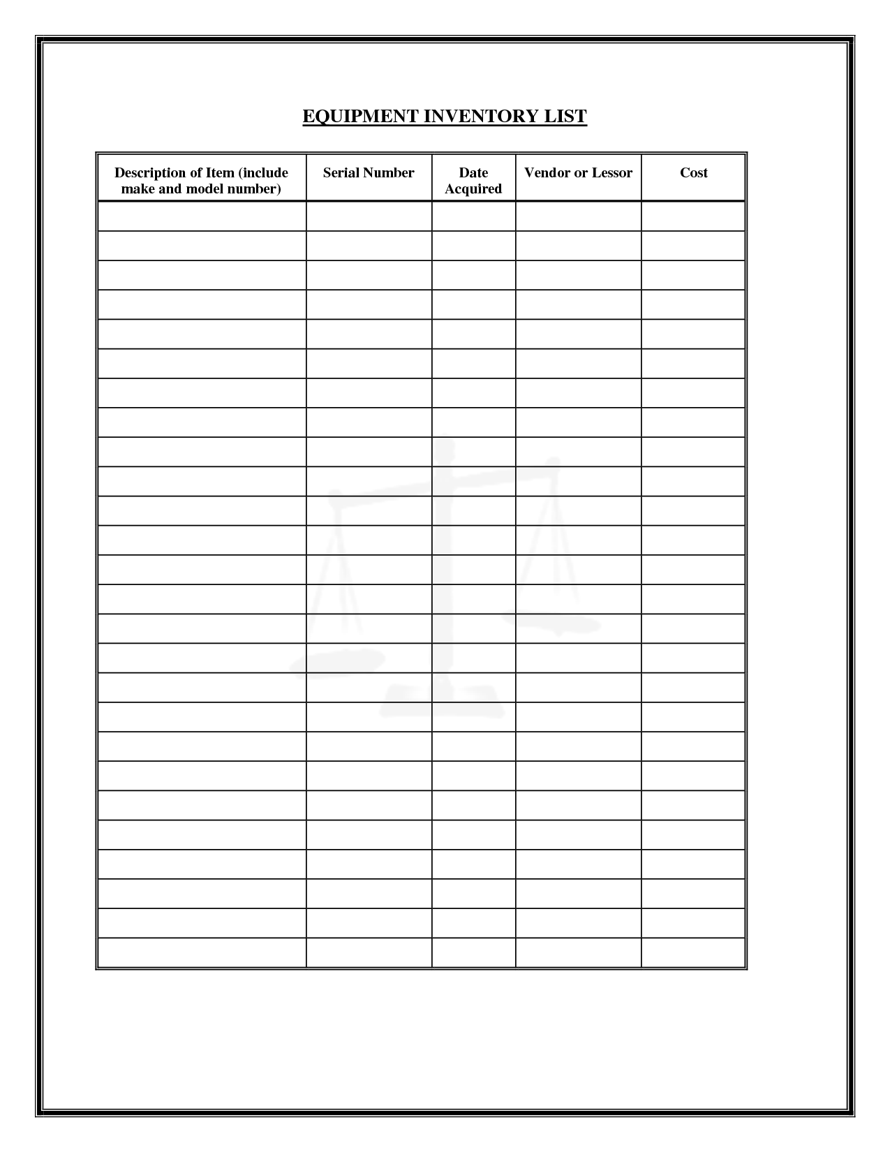 Printable Inventory List