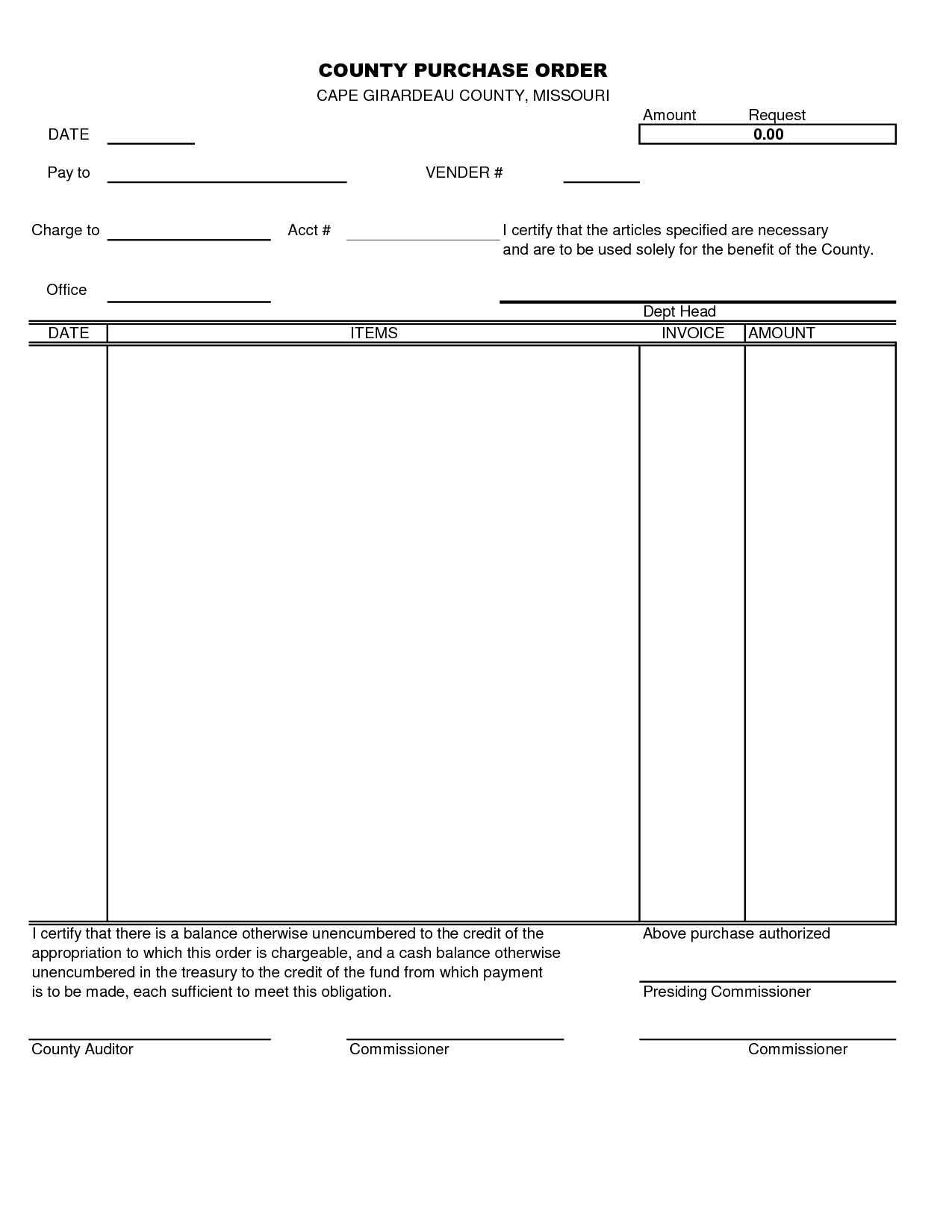 Printable Blank Purchase Order Form