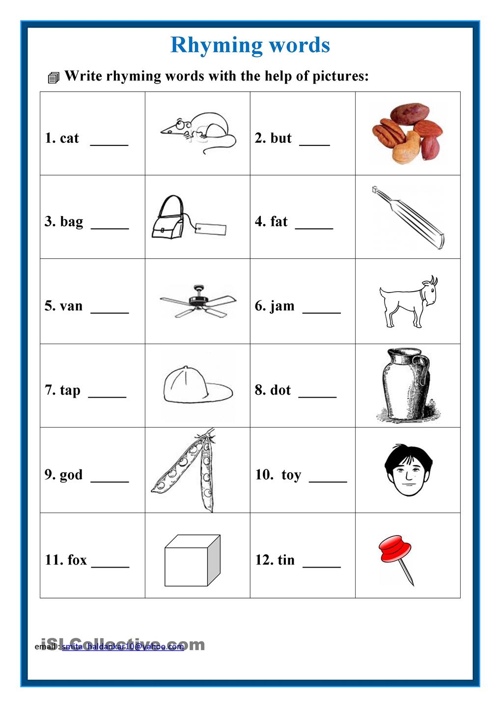 Ukg English Worksheets Rhyming Words