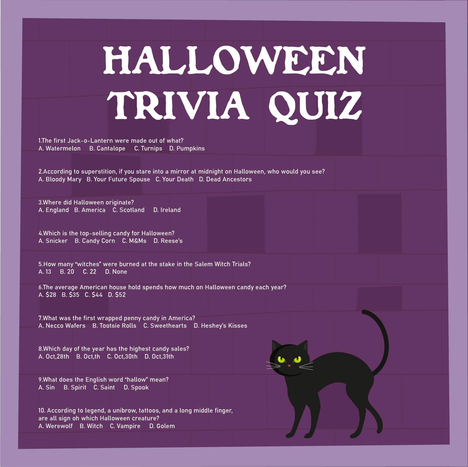 7 Best Images of Printable Halloween Trivia And Answers