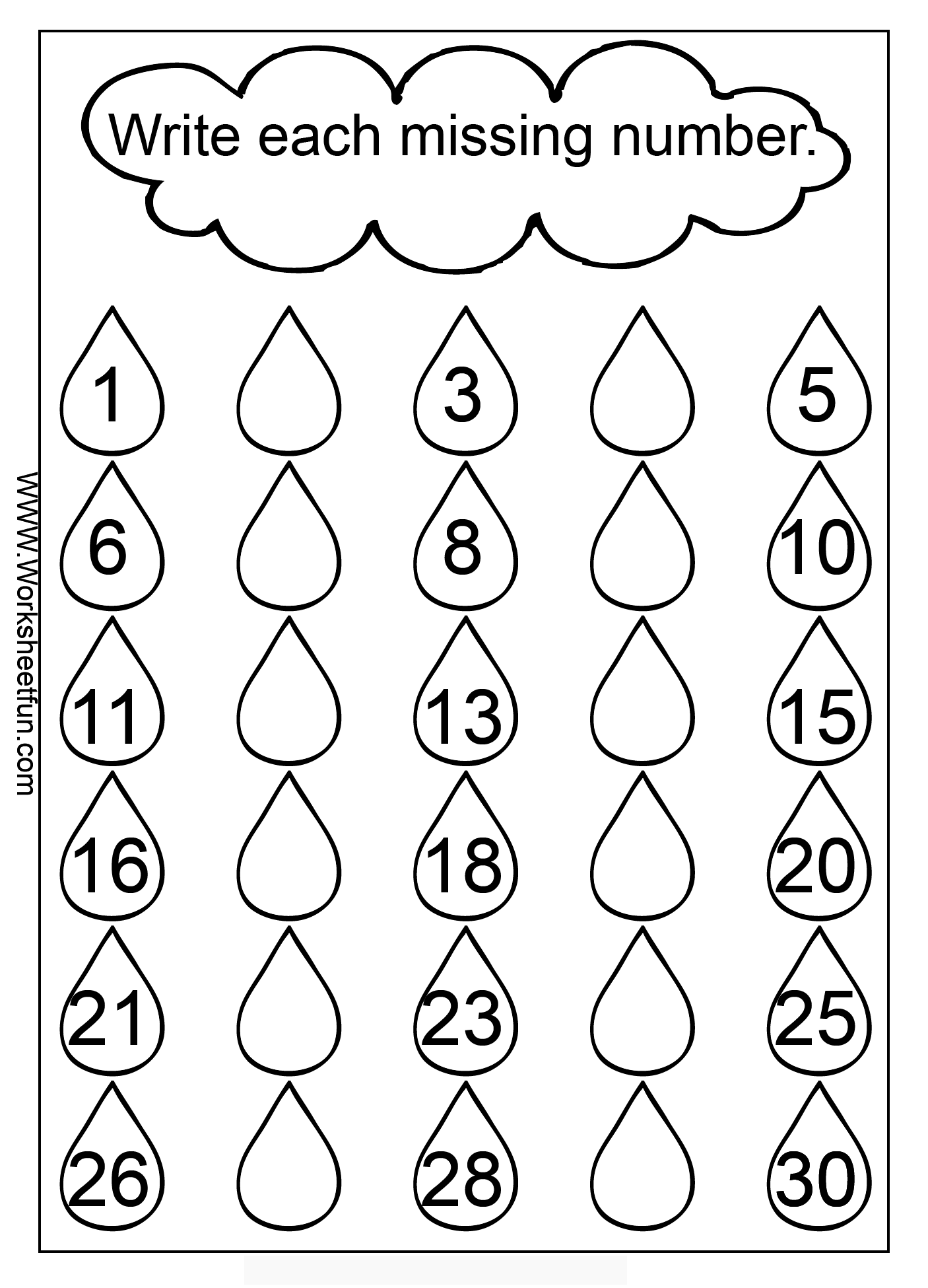 Counting Missing Numbers Worksheets