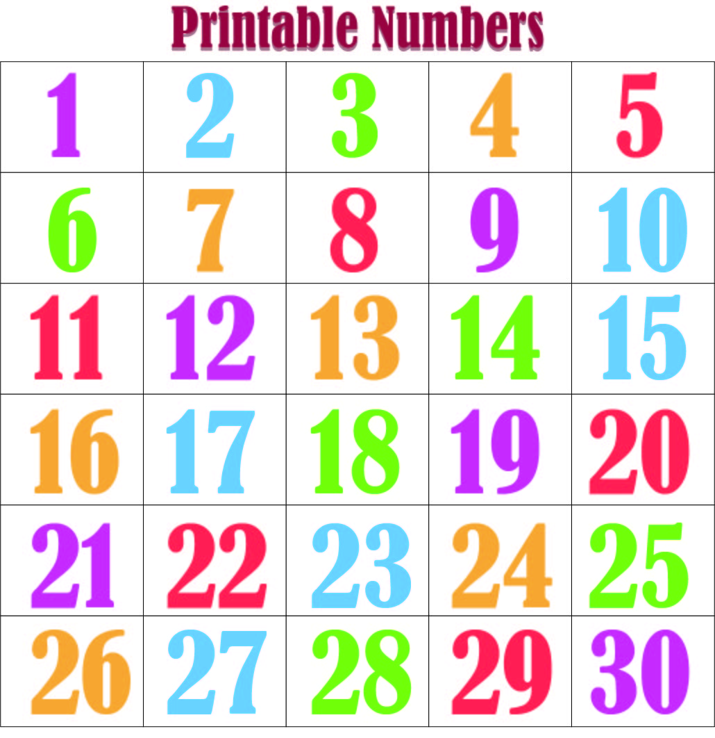 7 Best Images of Printable Numbers Printable Number Chart 1 30