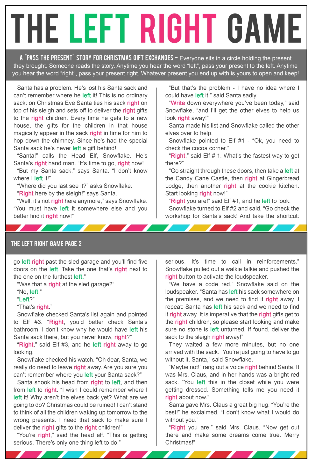 8 Best Images Of Printable Left Right Rudolph Game Printable Right