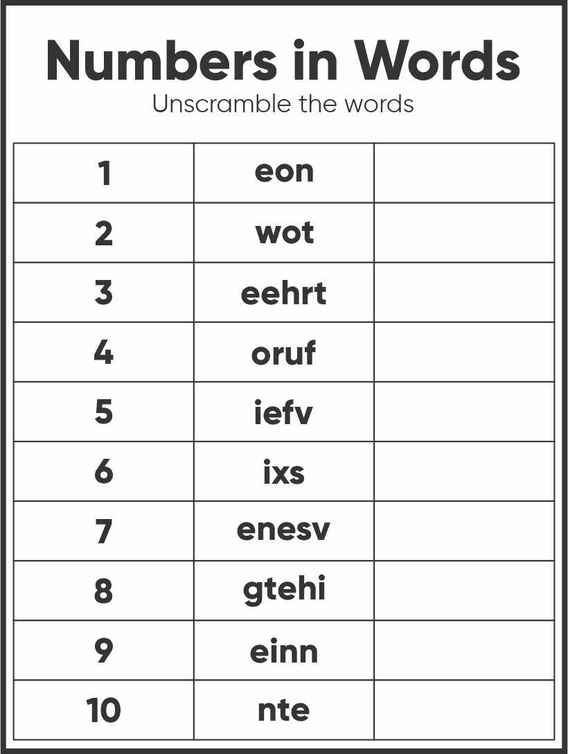 Numbers That Are Spelled Out Worksheet