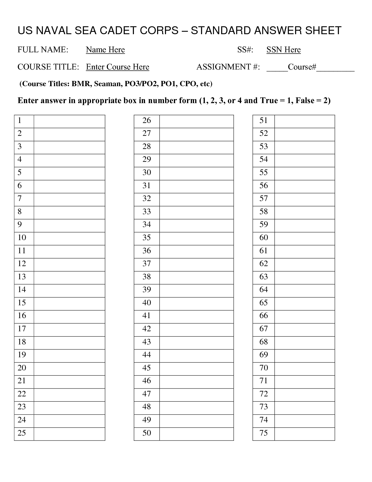 Multiple Choice Answer Sheet Template Doctemplates