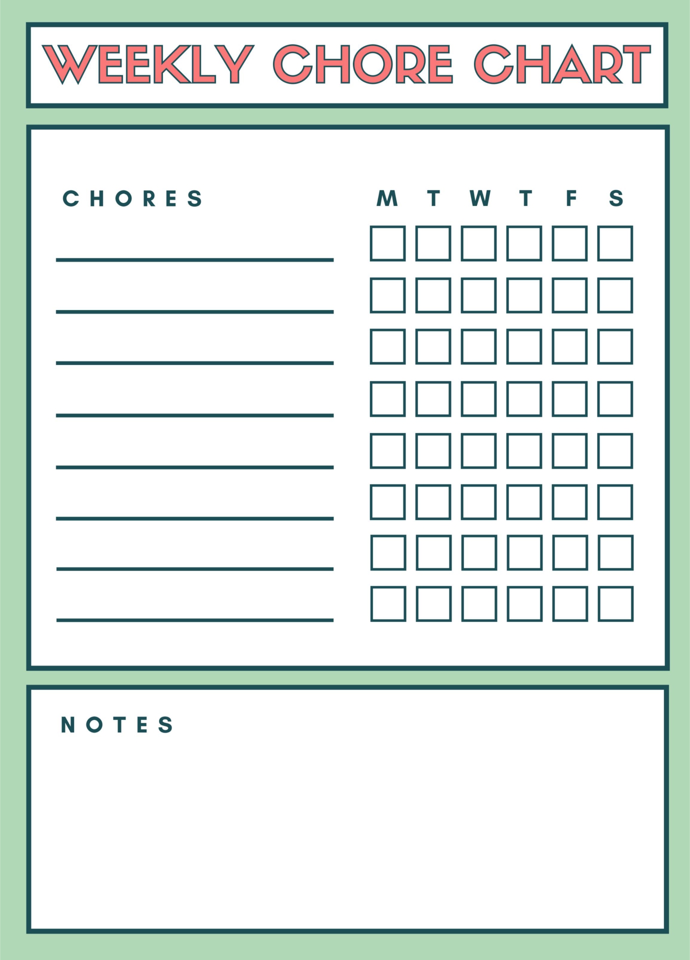 Weekly Chore Chart Printable Free