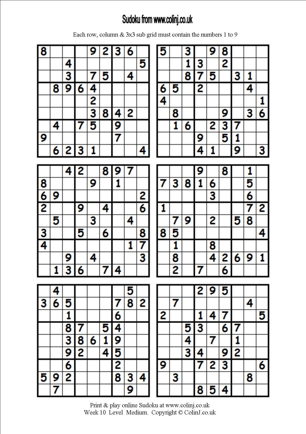 Printable Sudoku Puzzles 4 Per Page Printable Sudoku Puzzles 4 Per Page