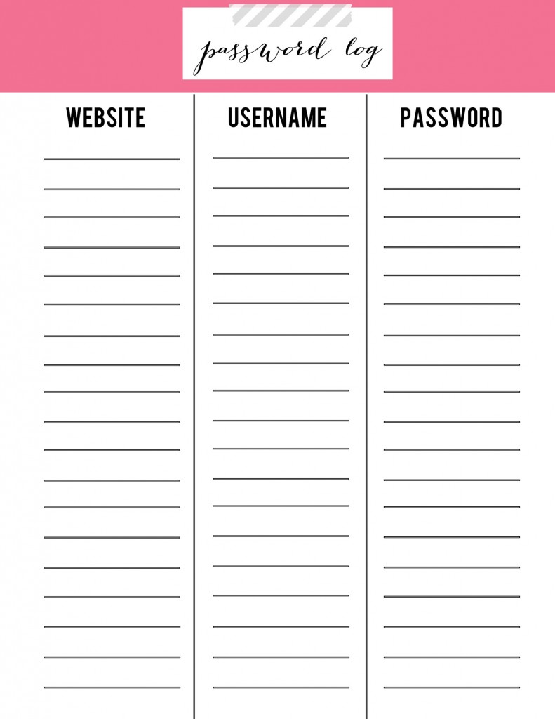 Free Printable Username And Password Log