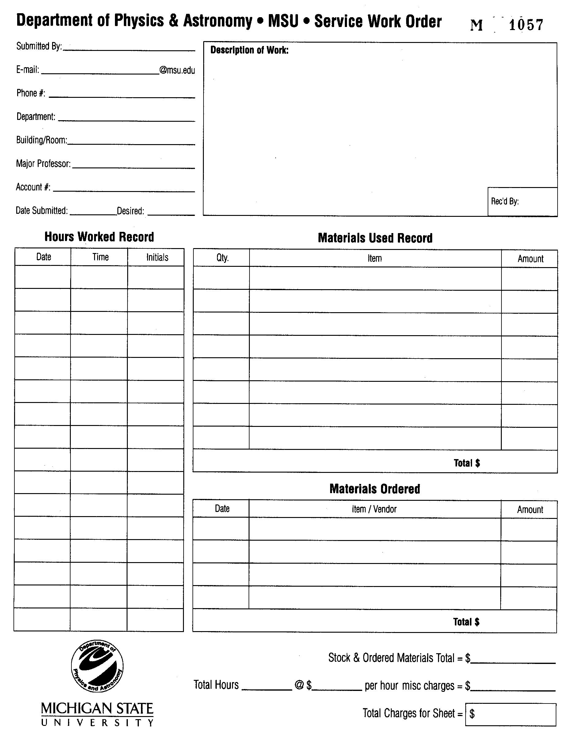 Work Order Forms Printable Printable Forms Free Online