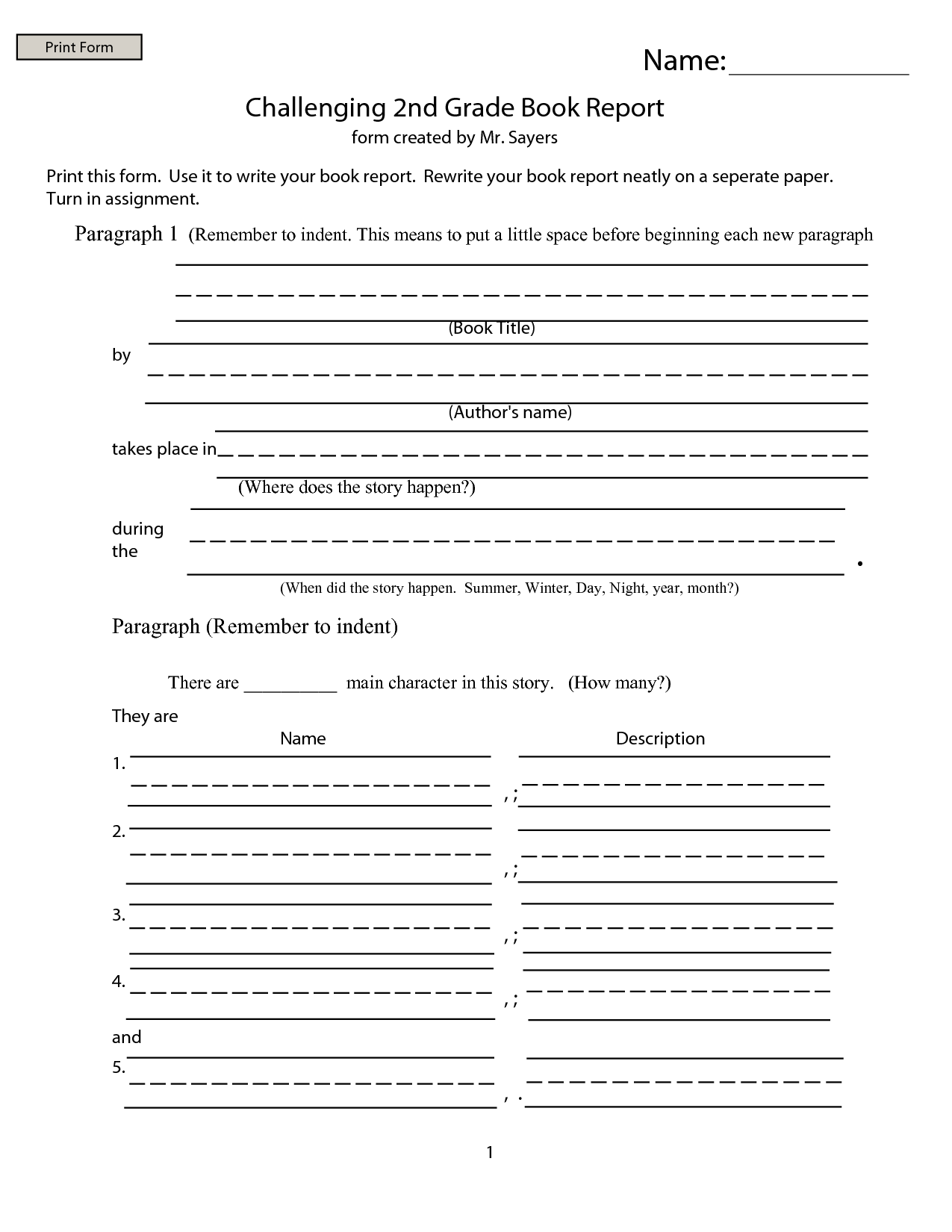 22nd grade nonfiction book report template Within Book Report Template 2nd Grade