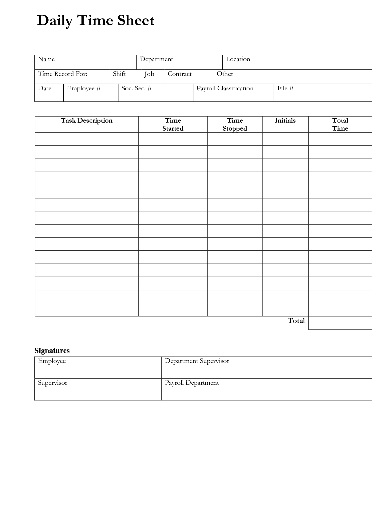 Free Printable Employee Time Sheets