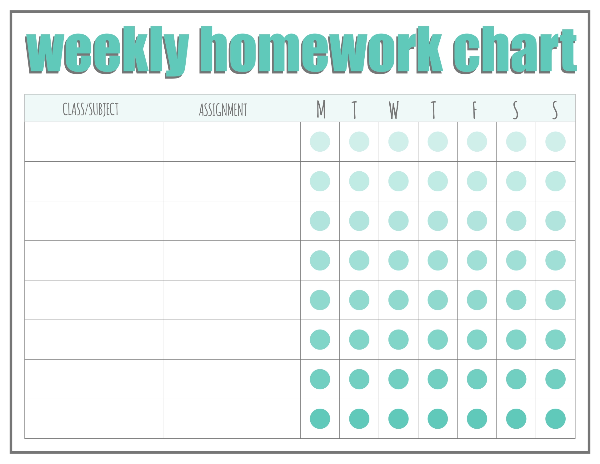 Printable Homework Chart For Teachers ACEESSAY
