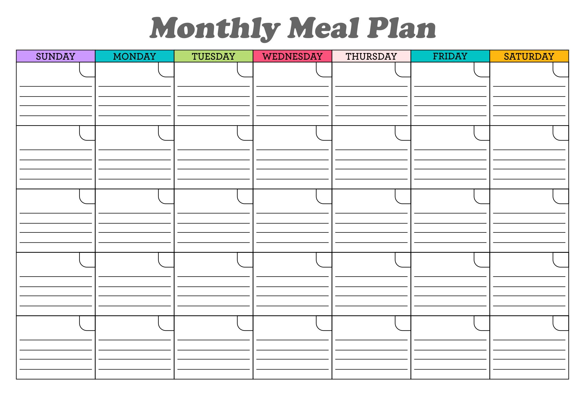 printable blank monthly meal planner in pdf word excel meal planning
