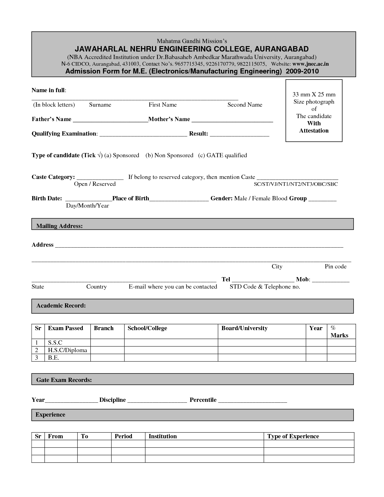 application form for university