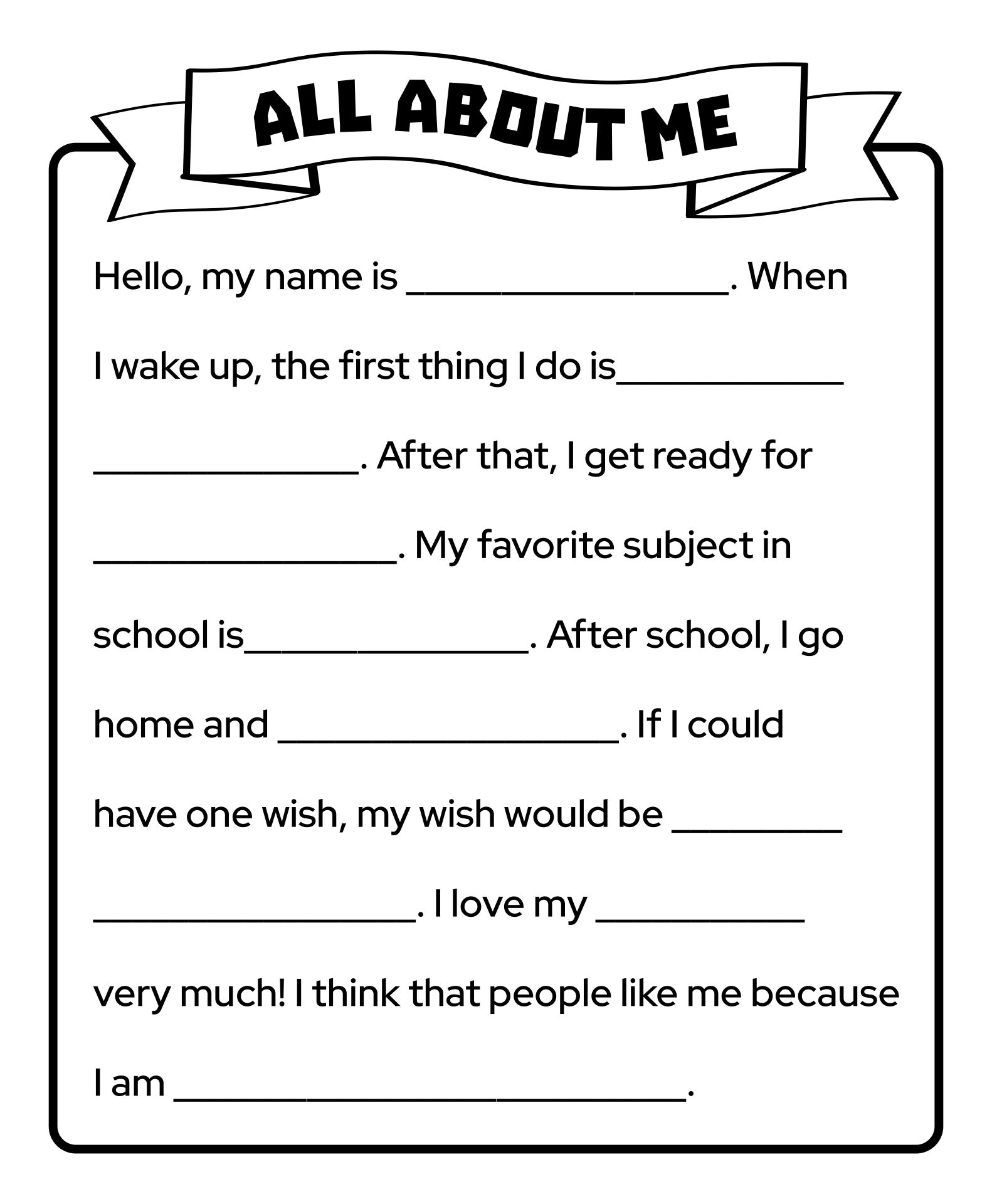 Printable All About Me Worksheet