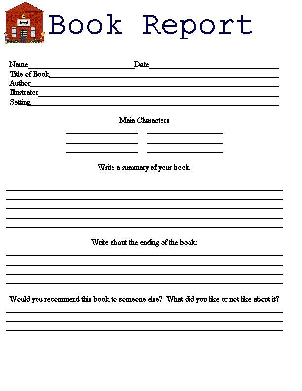 Printable book report forms 3rd grade