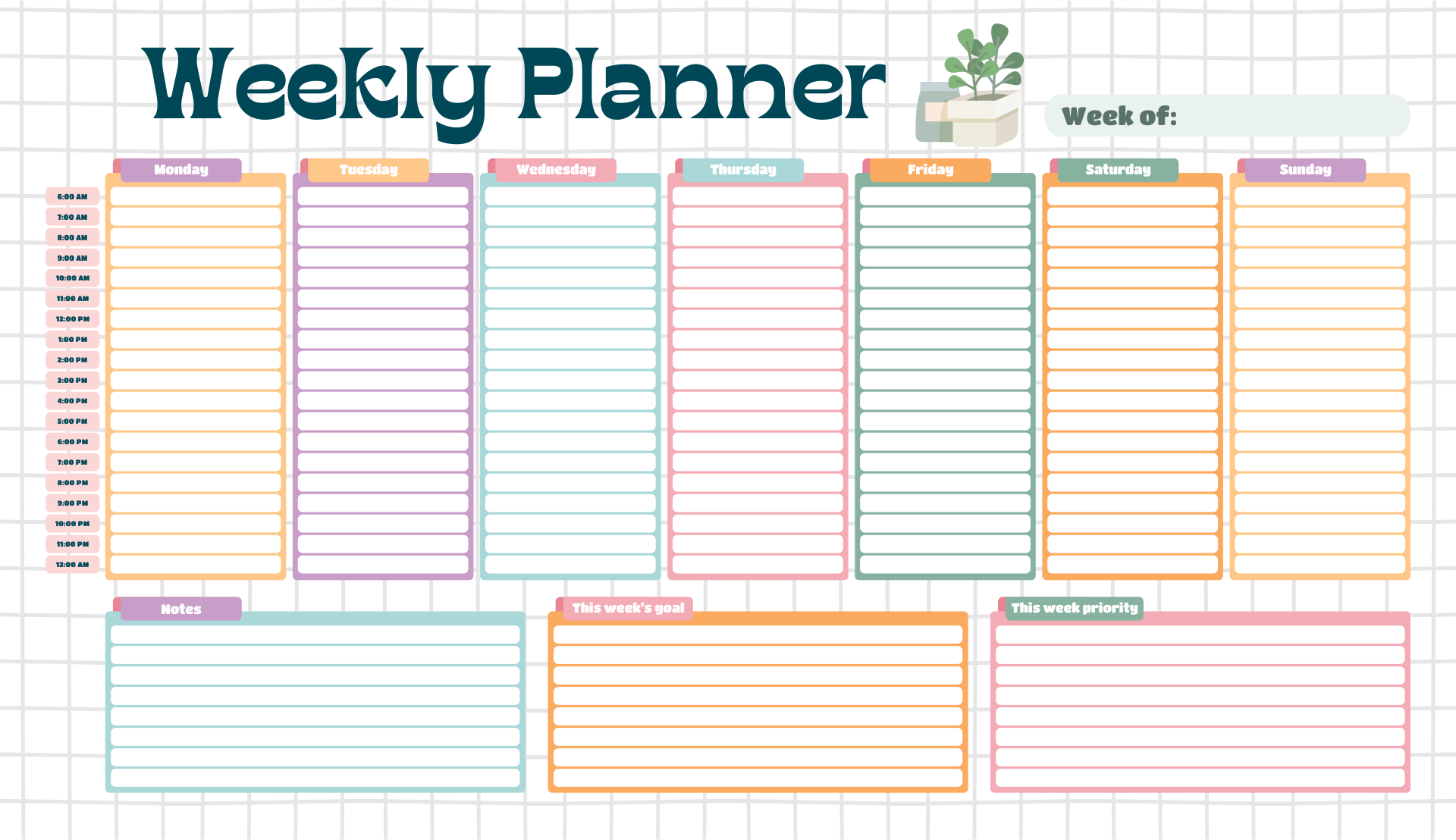 Hourly Weekly Planner Printable Printable Templates