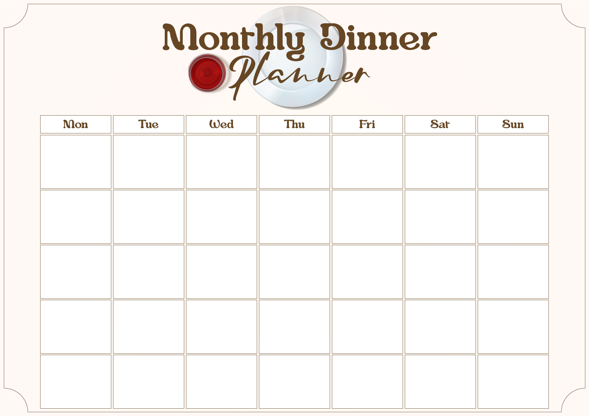 Full Page Printable Monthly Menu Planner