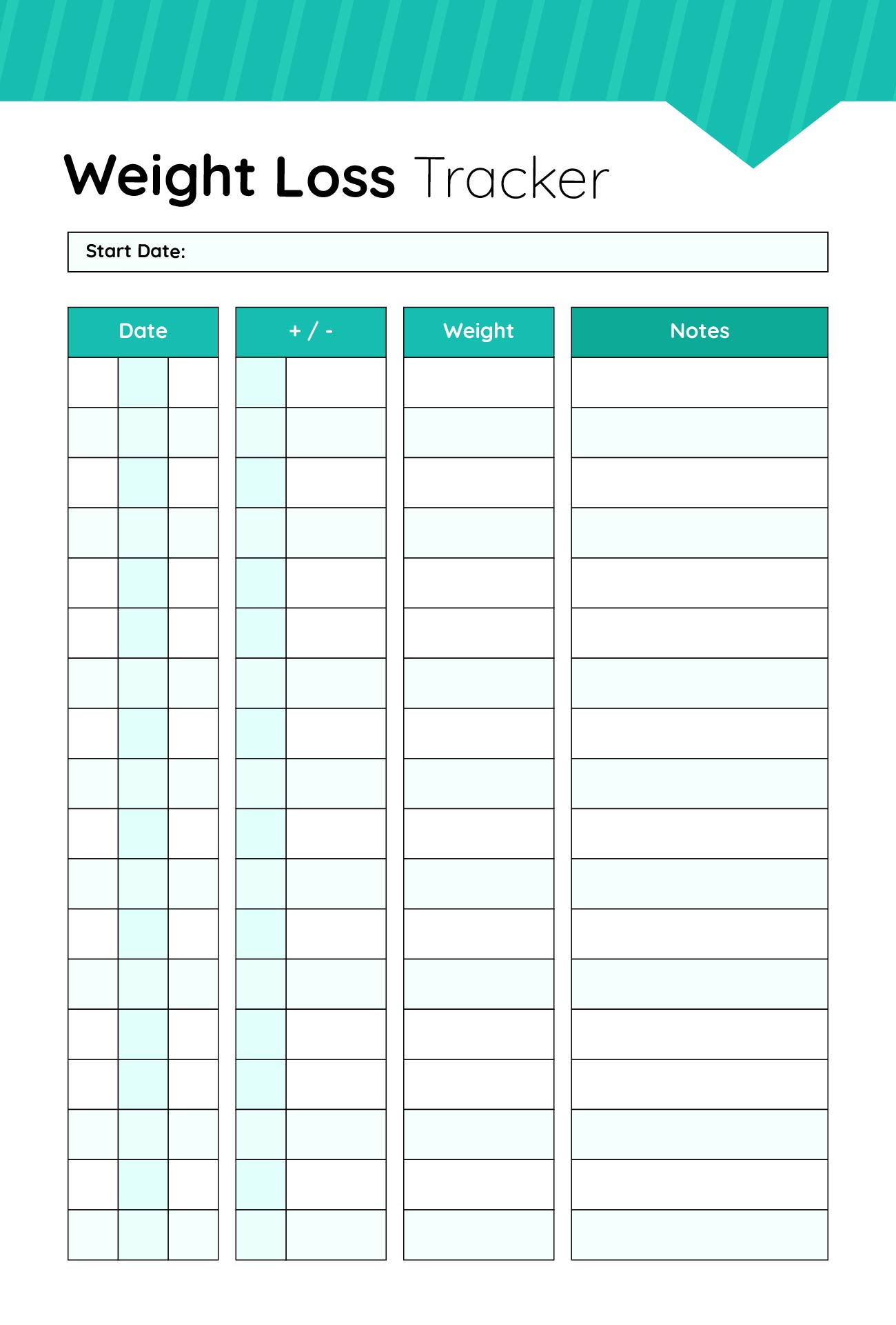 Free Printable Weekly Weight Loss Tracker Template