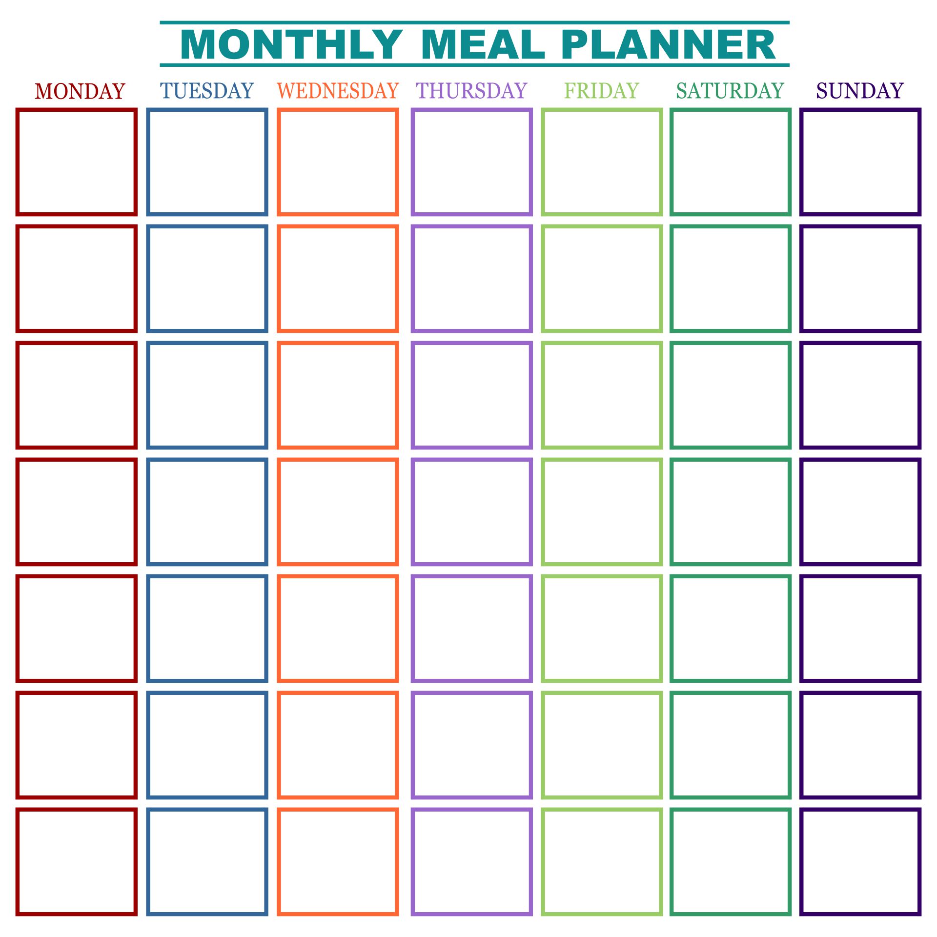 Free Printable Monthly Meal Planner Template Pdf