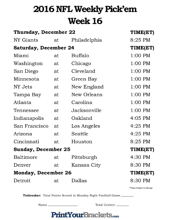 Printable Nfl Schedule Week 5